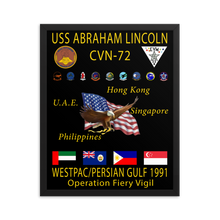 Load image into Gallery viewer, USS Abraham Lincoln (CVN-72) 1991 Framed Cruise Poster