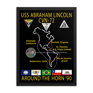USS Abraham Lincoln (CVN-72) 1990 Around the Horn Framed Cruise Poster