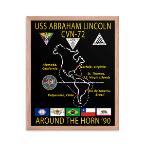 USS Abraham Lincoln (CVN-72) 1990 Around the Horn Framed Cruise Poster