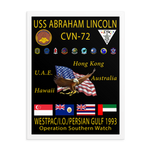 Load image into Gallery viewer, USS Abraham Lincoln (CVN-72) 1993 Framed Cruise Poster