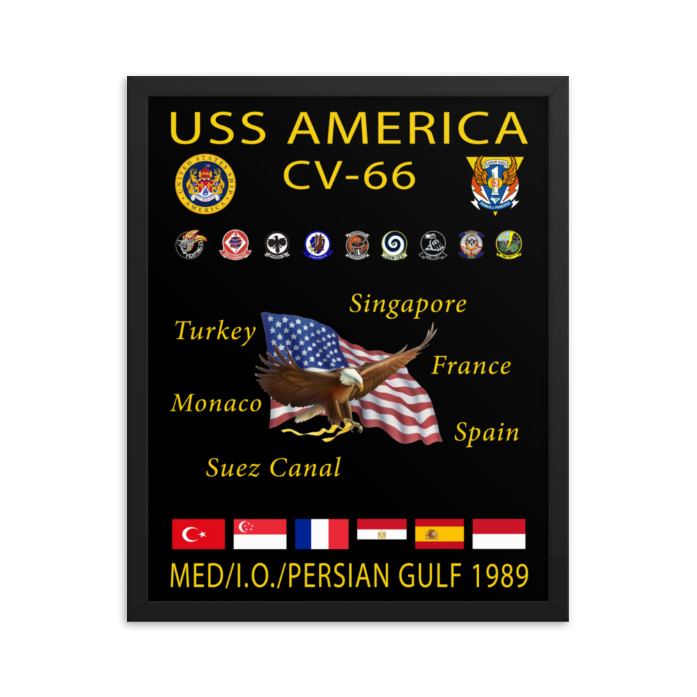 USS America (CV-66) 1989 Framed Cruise Poster