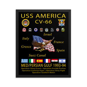 USS America (CV-66) 1993-94 Framed Cruise Poster