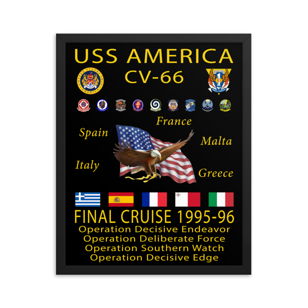USS America (CV-66) 1995-96 Framed Cruise Poster