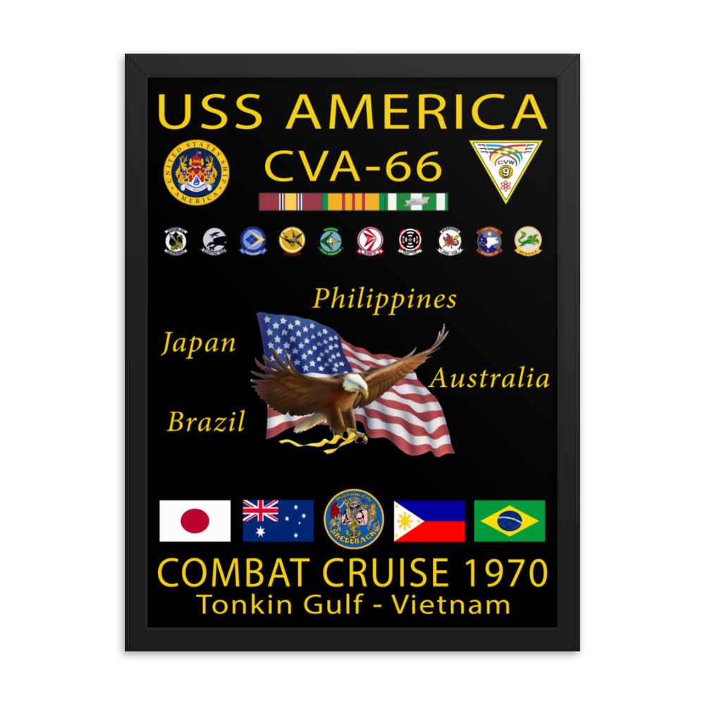 USS America (CVA-66) 1970 Framed Cruise Poster