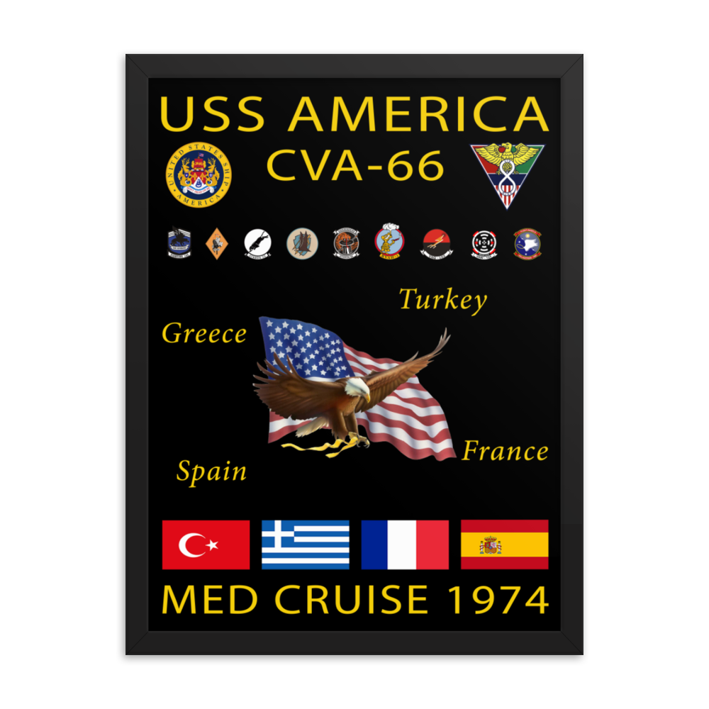 USS America (CVA-66) 1974 Framed Cruise Poster
