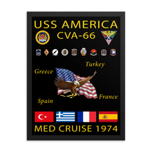 Load image into Gallery viewer, USS America (CVA-66) 1974 Framed Cruise Poster