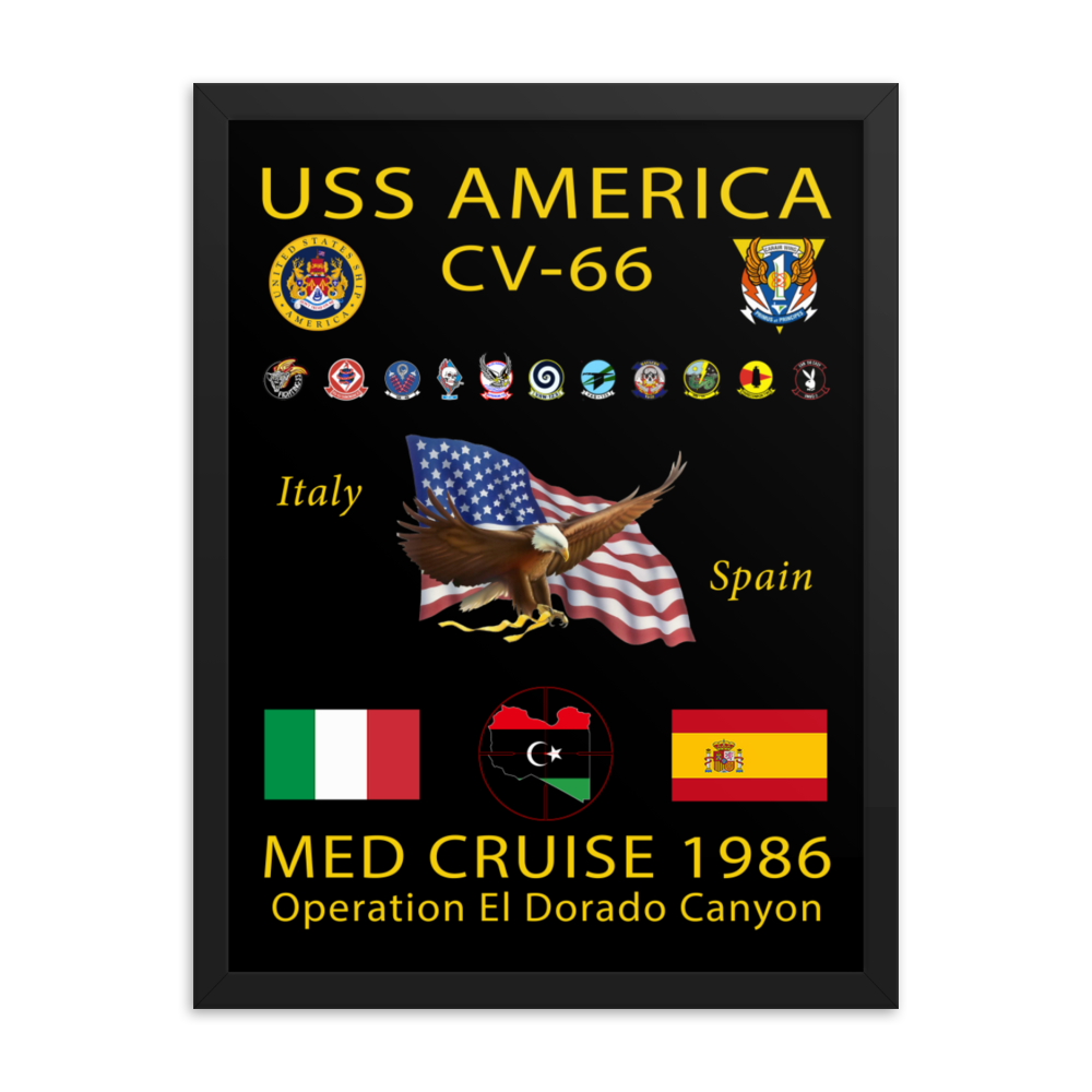 USS America (CV-66) 1986 Framed Cruise Poster