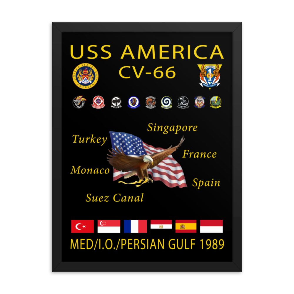 USS America (CV-66) 1989 Framed Cruise Poster