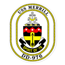 Load image into Gallery viewer, USS Merrill (DD-976) Ship&#39;s Crest Vinyl Sticker