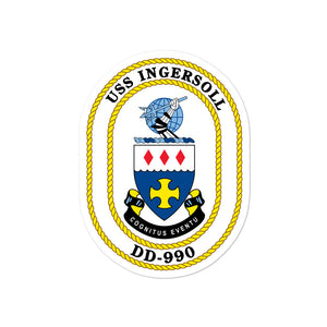 USS Ingersoll (DD-990) Ship's Crest Vinyl Sticker