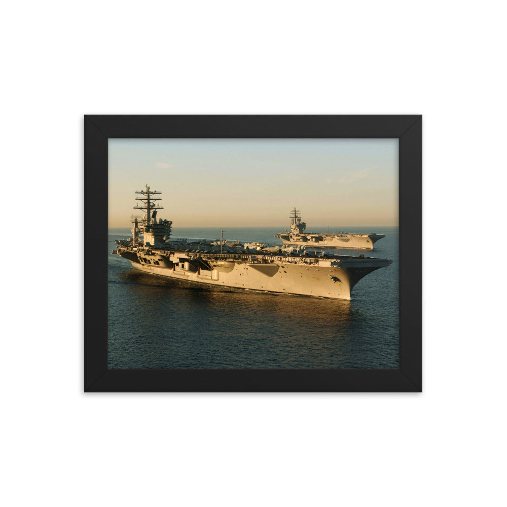 USS Nimitz (CVN-68) Framed Ship w/ USS Ronald Reagan (CVN-76) Photo