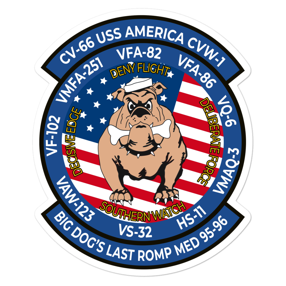 USS America (CV-66) Big Dog's Last Romp 1995-96 Vinyl Sticker