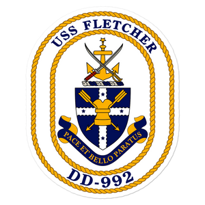 USS Fletcher (DD-992) Ship's Crest Vinyl Sticker