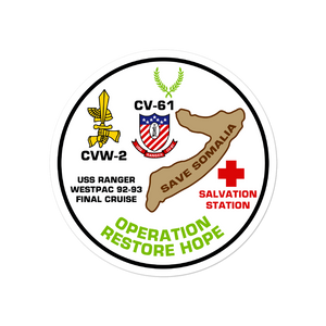 USS Ranger (CV-61) Operation Restore Hope '92-'93 Vinyl Sticker