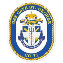 Load image into Gallery viewer, USS Cape St. George (CG-71) Ship&#39;s Crest Vinyl Stickers
