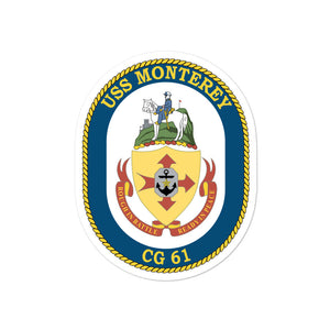 USS Monterey (CG-61) Ship's Crest Vinyl Sticker