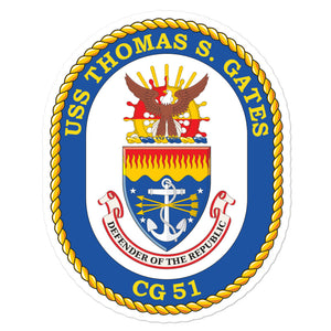 USS Thomas S. Gates (CG-51) Ship's Crest Vinyl Sticker