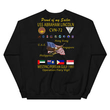 Load image into Gallery viewer, USS Abraham Lincoln (CVN-72) 1991 Cruise Sweatshirt - FAMILY