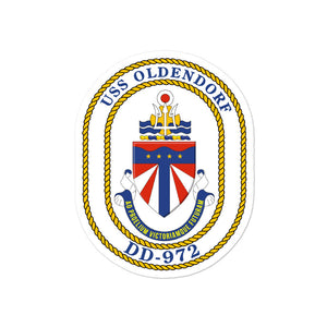 USS Oldendorf (DD-972) Ship's Crest Vinyl Sticker