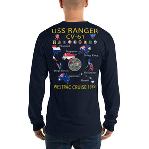 USS Ranger (CV-61) 1989 Long Sleeve Cruise Shirt - Map