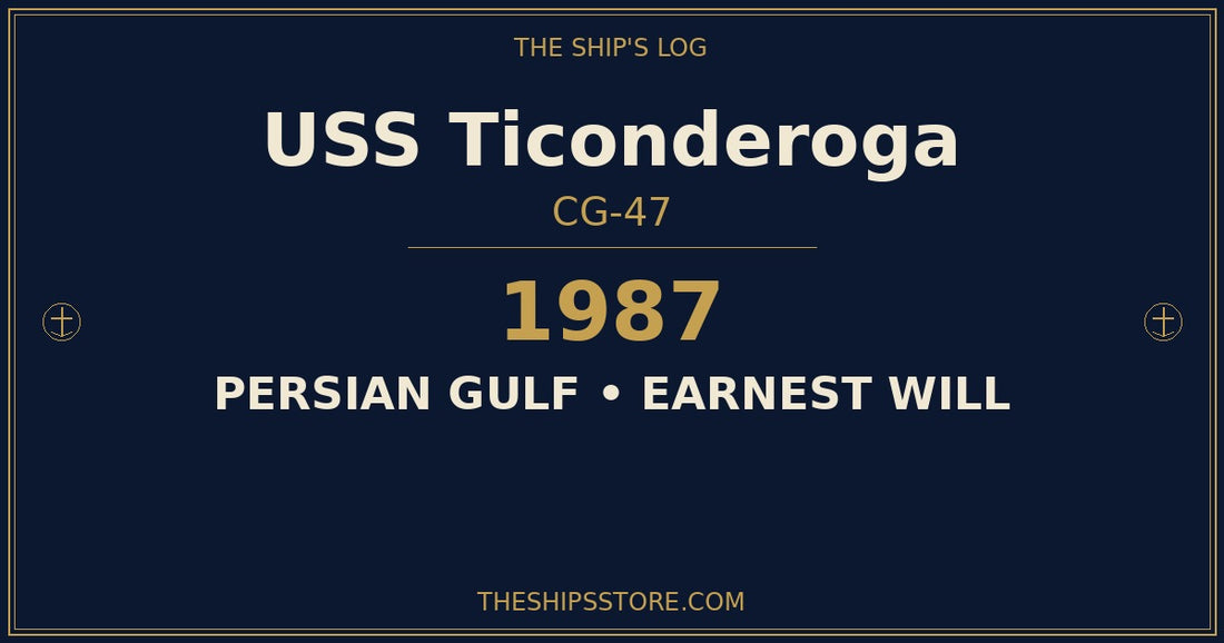 USS Ticonderoga CG-47 underway — the first Aegis cruiser, Operation Earnest Will 1987