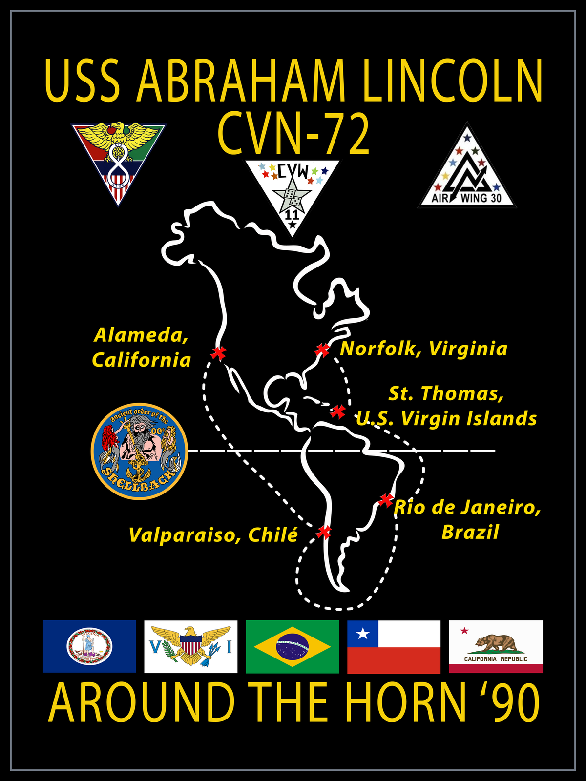 USS Abraham Lincoln CVN-72 1990 Around the Horn cruise design
