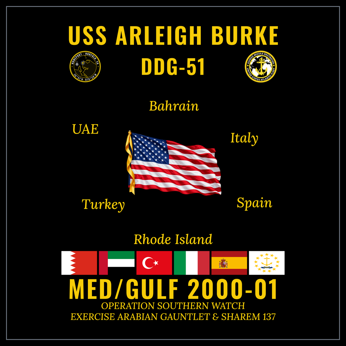USS Arleigh Burke (DDG-51) 2000-01 Med/Gulf cruise design