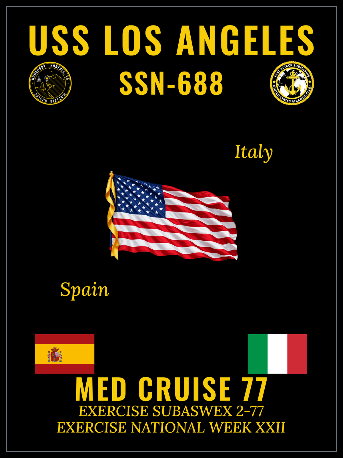 USS Los Angeles (SSN-688) 1977 Med cruise design