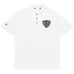 USS Midway (CV-41) Men's Adidas Performance Polo - Embroidered – front view, white