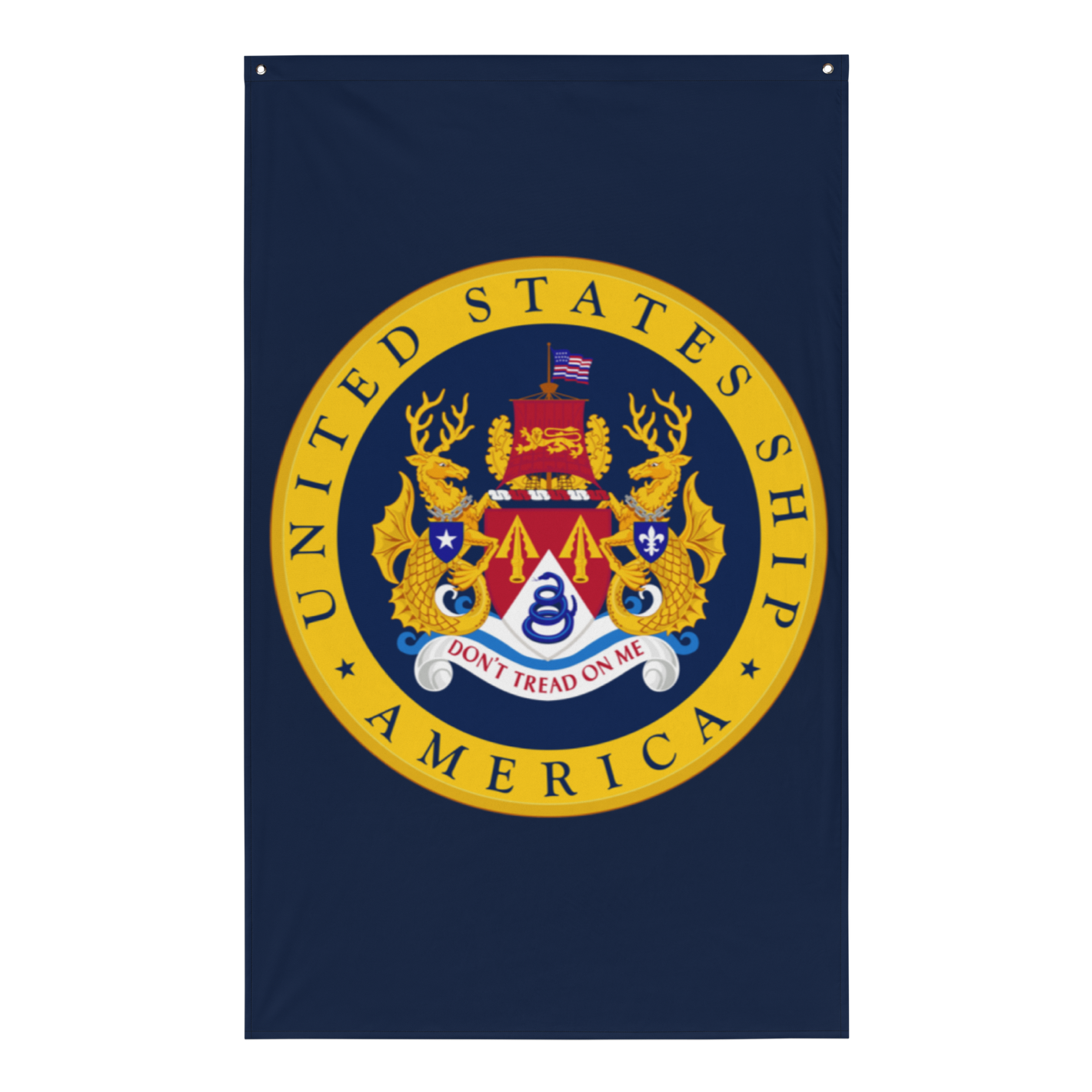 USS America (CV-66) Ship's Crest Flag – front view, white
