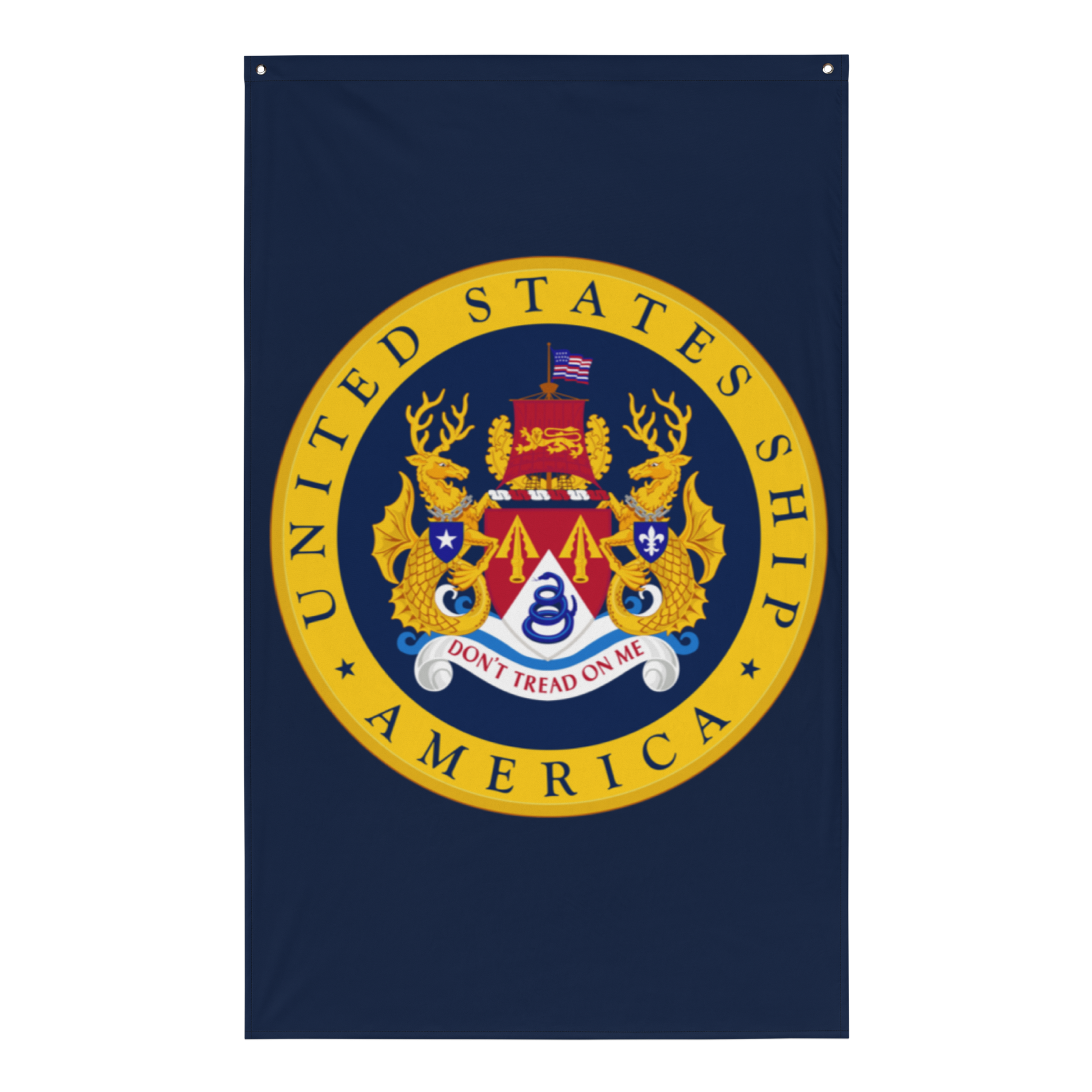 USS America (CV-66) Ship's Crest Flag – front view, white