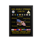 USS John C. Stennis CVN-74 WESTPAC Cruise 2000 Framed Poster – Operation Southern Watch – front view, black, 12x16