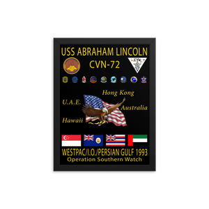 USS Abraham Lincoln (CVN-72) 1993 Framed Cruise Poster – black, 12x16