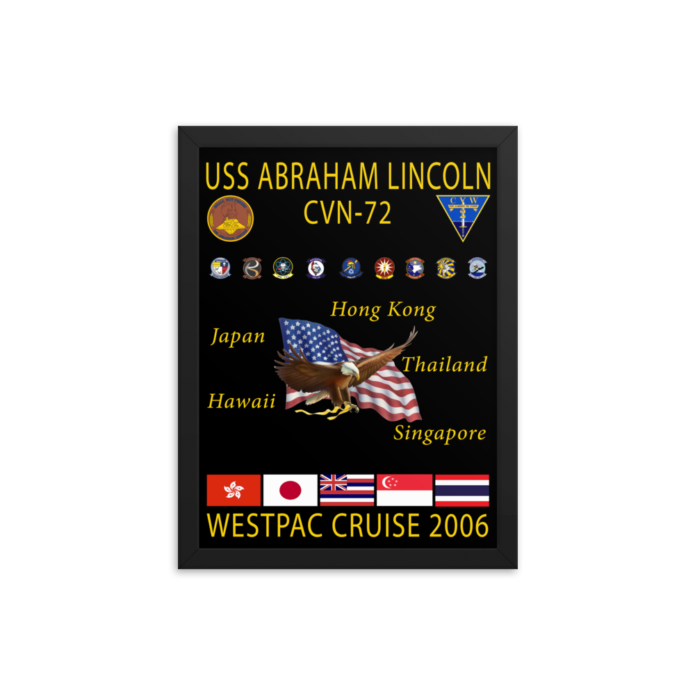 USS Abraham Lincoln (CVN-72) 2006 Framed Cruise Poster – black, 12x16