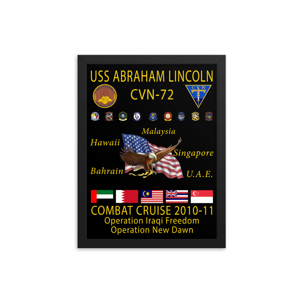 USS Abraham Lincoln (CVN-72) 2010-11 Framed Cruise Poster – black, 12x16