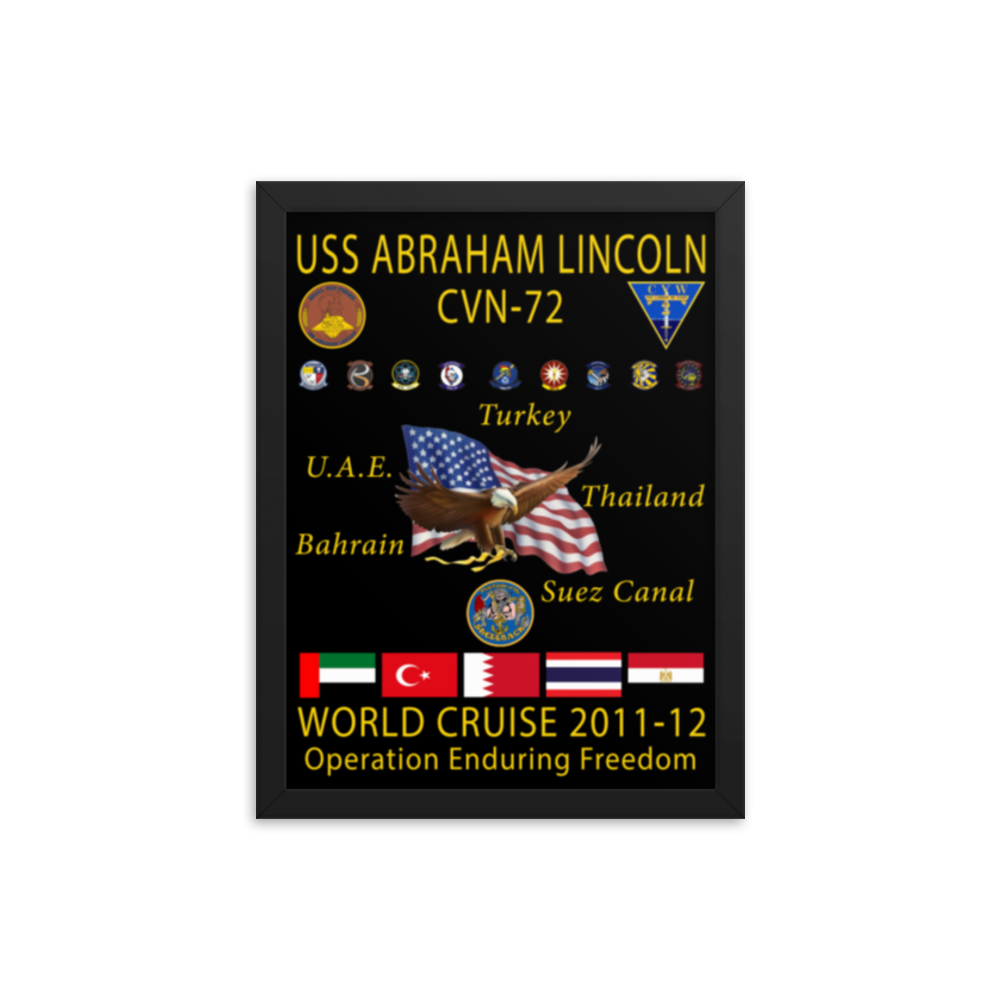 USS Abraham Lincoln (CVN-72) 2011-12 Framed Cruise Poster – black, 12x16