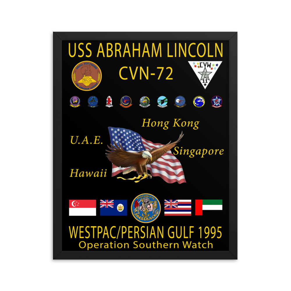USS Abraham Lincoln (CVN-72) 1995 Framed Cruise Poster – black, 16x20