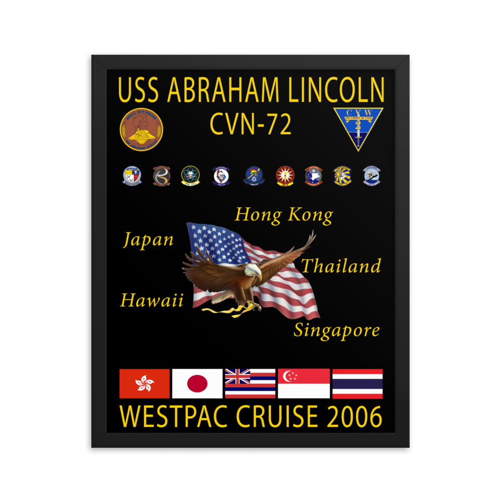 USS Abraham Lincoln (CVN-72) 2006 Framed Cruise Poster – black, 16x20