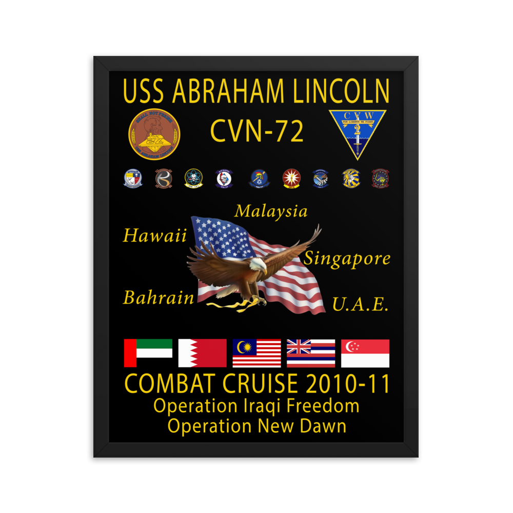 USS Abraham Lincoln (CVN-72) 2010-11 Framed Cruise Poster – black, 16x20