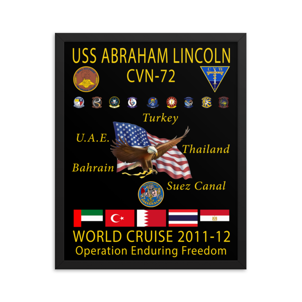 USS Abraham Lincoln (CVN-72) 2011-12 Framed Cruise Poster – black, 16x20