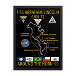 USS Abraham Lincoln (CVN-72) 1990 Around the Horn Framed Cruise Poster – black, 18x24