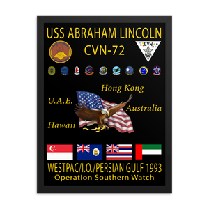 USS Abraham Lincoln (CVN-72) 1993 Framed Cruise Poster – black, 18x24