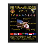 USS Abraham Lincoln (CVN-72) 1998 Framed Cruise Poster – black, 18x24