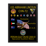 USS Abraham Lincoln (CVN-72) 2000-01 Framed Cruise Poster – black, 18x24