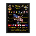 USS Abraham Lincoln (CVN-72) 2002-03 Framed Cruise Poster – black, 18x24