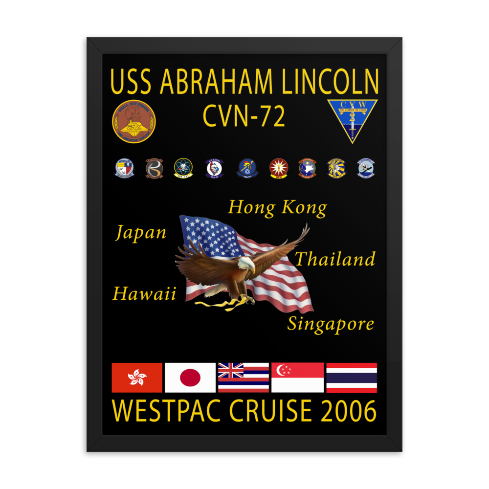 USS Abraham Lincoln (CVN-72) 2006 Framed Cruise Poster – black, 18x24