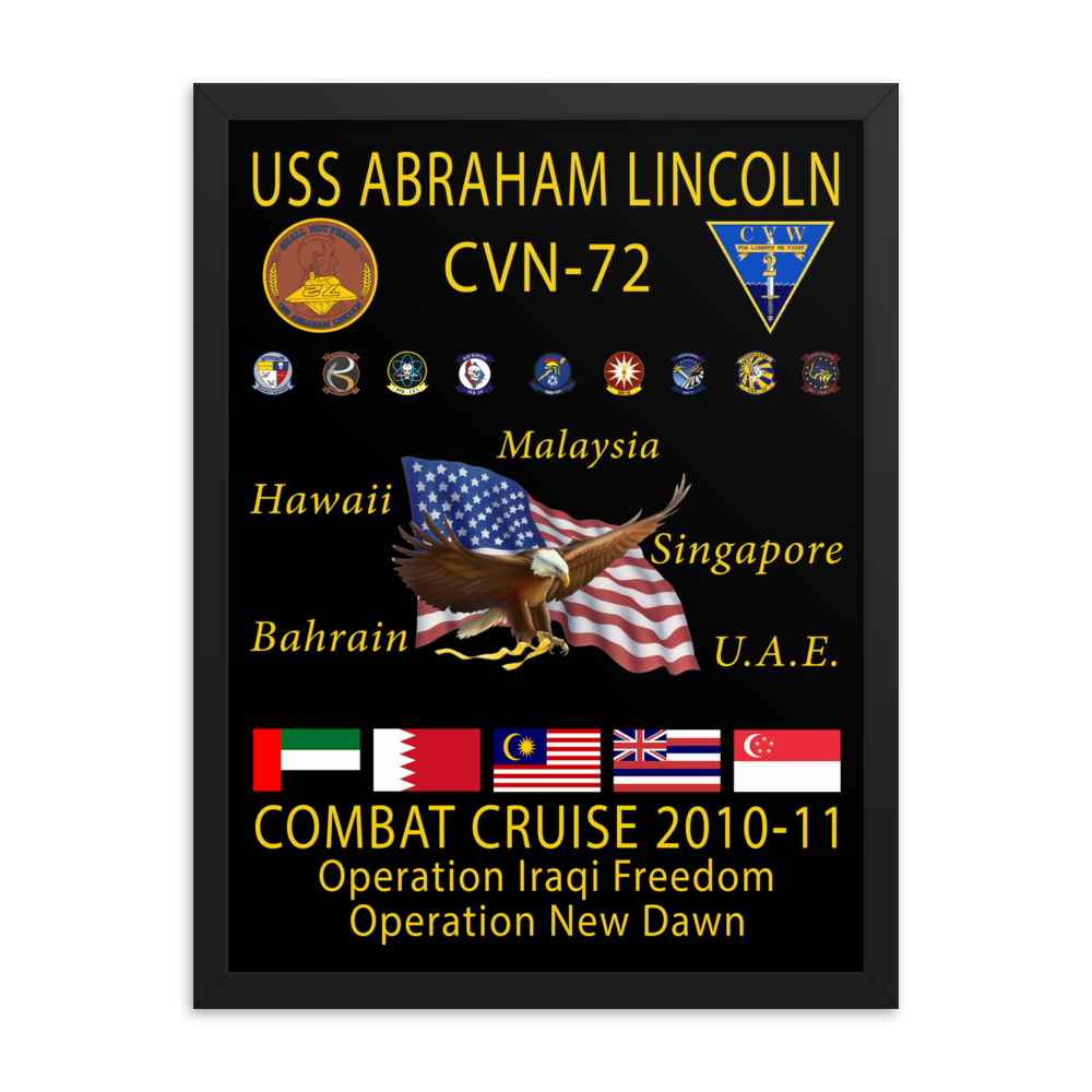 USS Abraham Lincoln (CVN-72) 2010-11 Framed Cruise Poster – black, 18x24