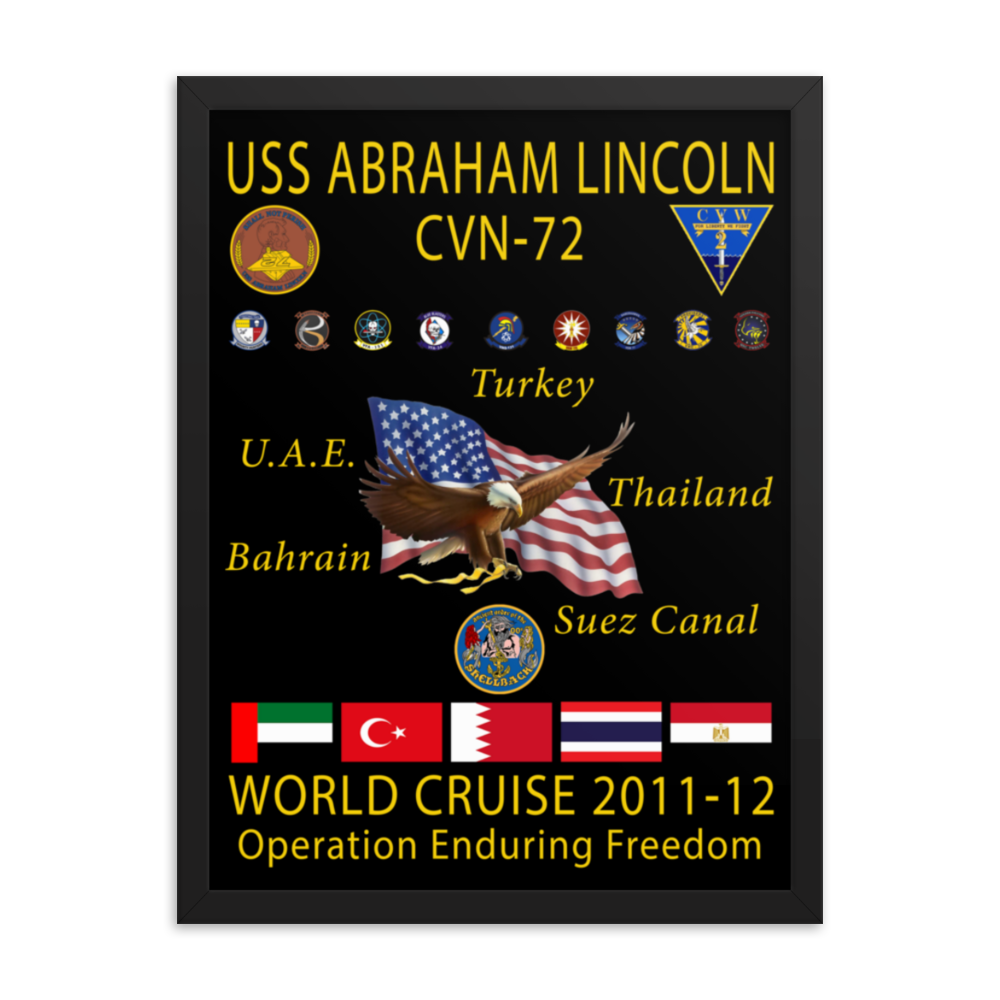 USS Abraham Lincoln (CVN-72) 2011-12 Framed Cruise Poster – black, 18x24