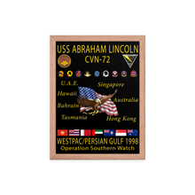 Load image into Gallery viewer, USS Abraham Lincoln (CVN-72) 1998 Framed Cruise Poster