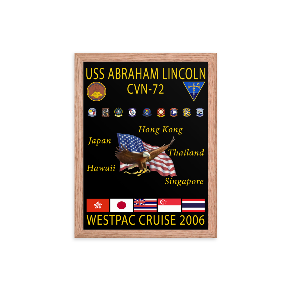USS Abraham Lincoln (CVN-72) 2006 Framed Cruise Poster – red, 12x16